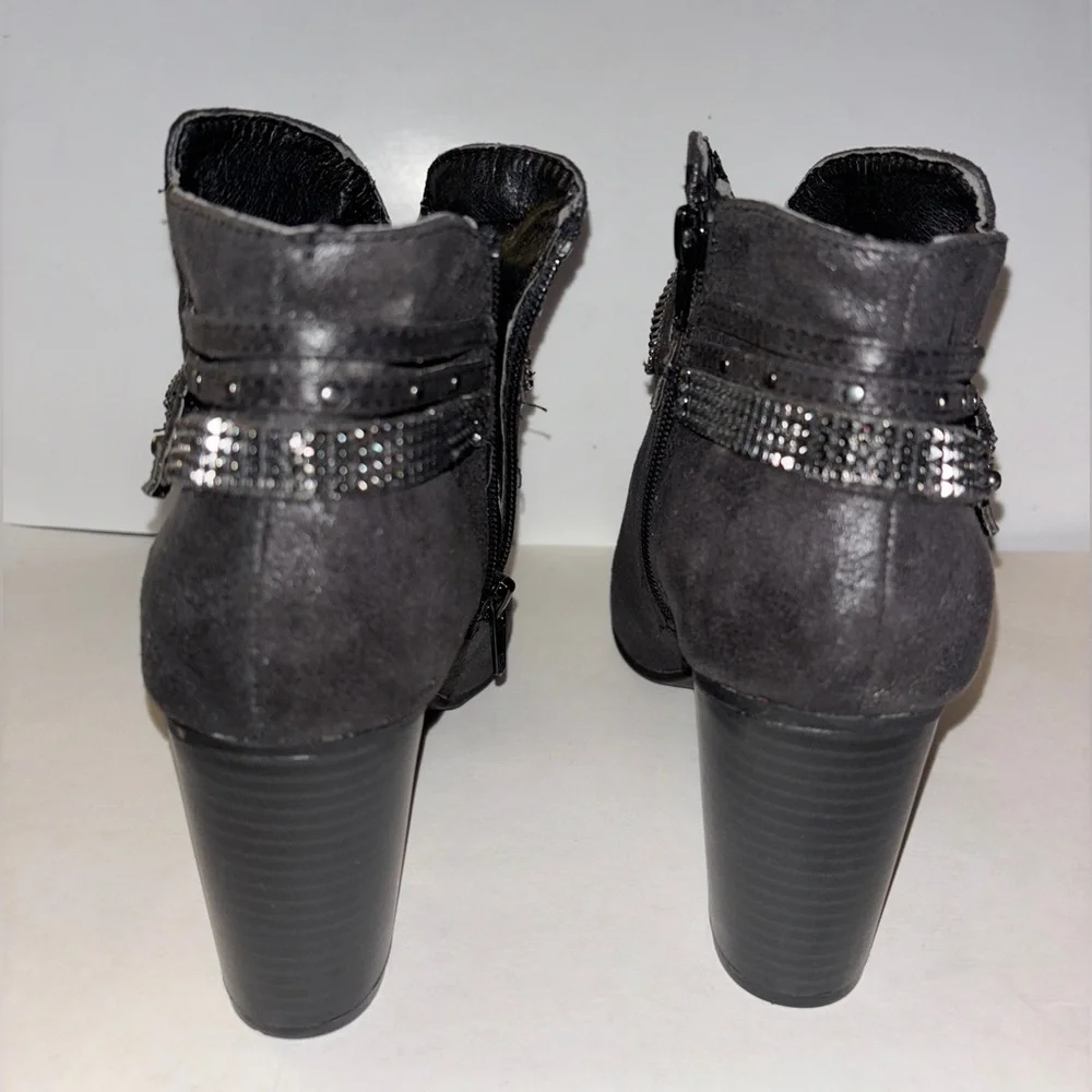 Rampage Women's Meera Peep Toe Rhinestone Glitz Buckle Strap Ankle Bootie 7 1/2M
